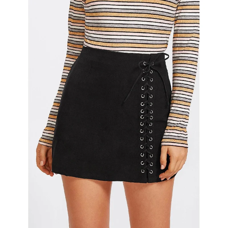 Grommet Lace Up Skirt modal blend skirt