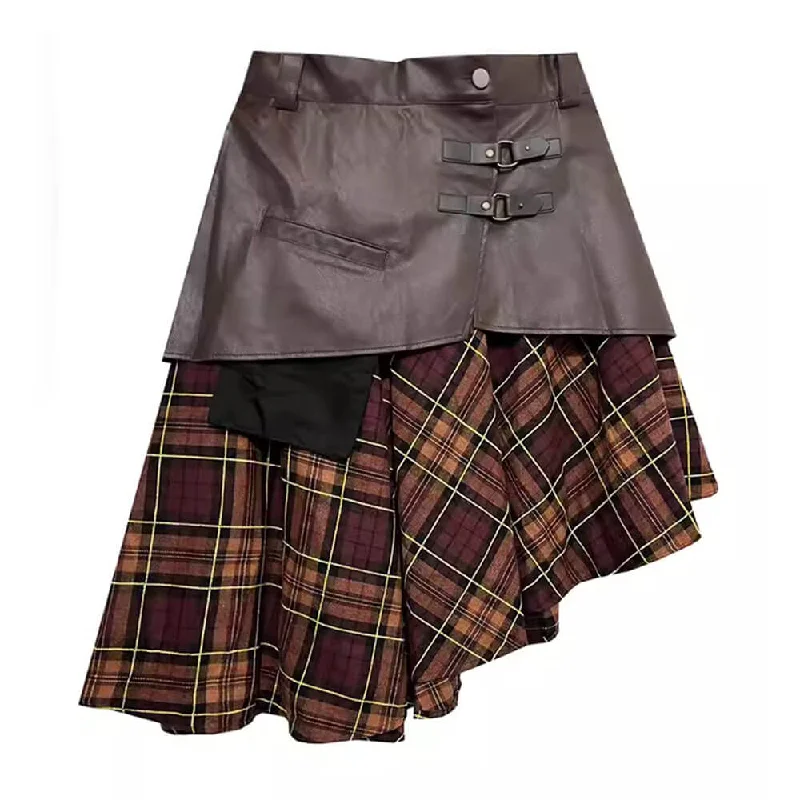 Grunge Asymmetrical Plaid Skirt corduroy skirt cozy