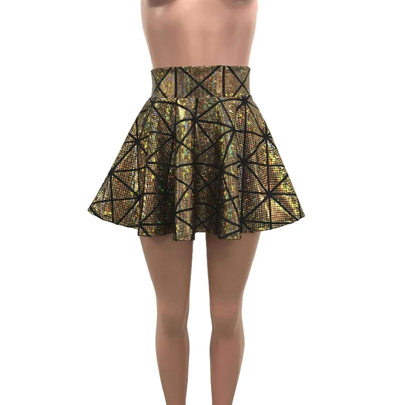 Skater Skirt - Gold Glass Pane Holographic patchwork skirt art