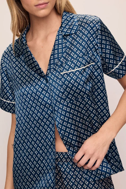 Inez Washable Silk Printed Short Sleeve Pant PJ Set Relaxed High-Waist Trousers