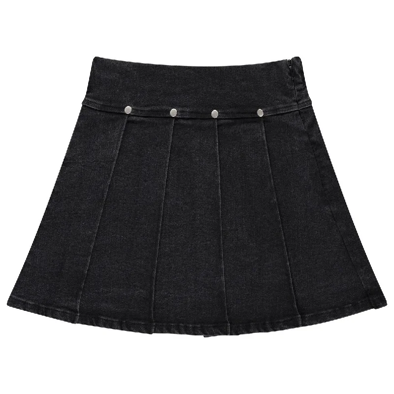 Jaybee Black Denim Pleated Skirt denim skirt classic