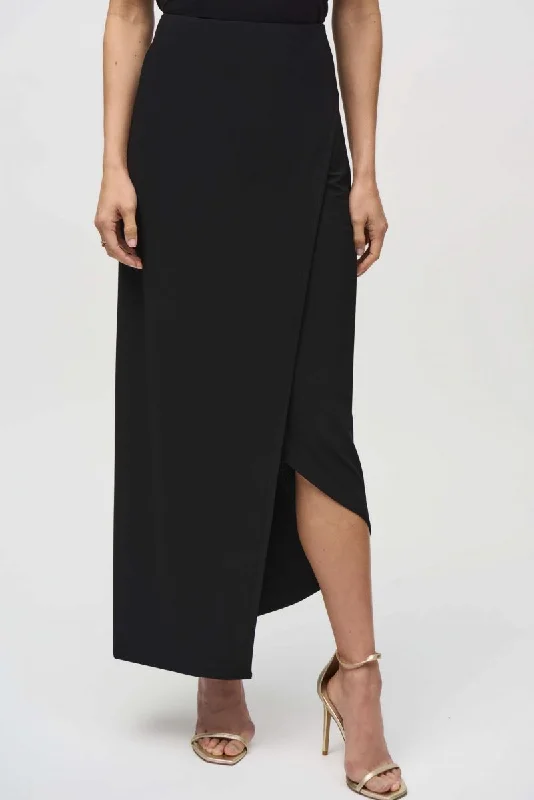 Joseph Ribkoff Black Wrap Front Asymmetric Maxi Skirt 244091 chiffon skirt floaty