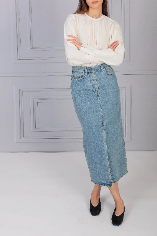 LouLou Studio | Rona Denim Long Skirt chiffon skirt floaty