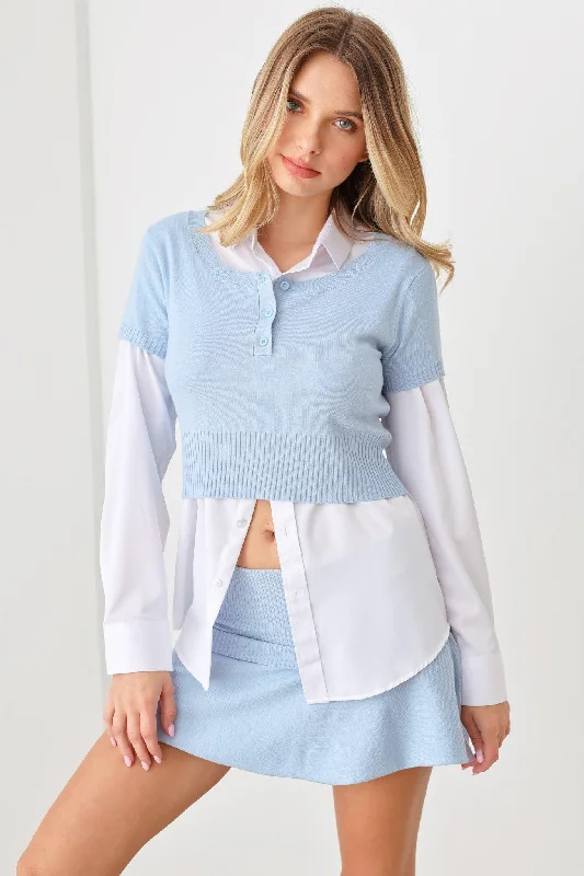 Sweater-Knit Short Sleeve Crop Top & Mini Skirt Set leather skirt modern