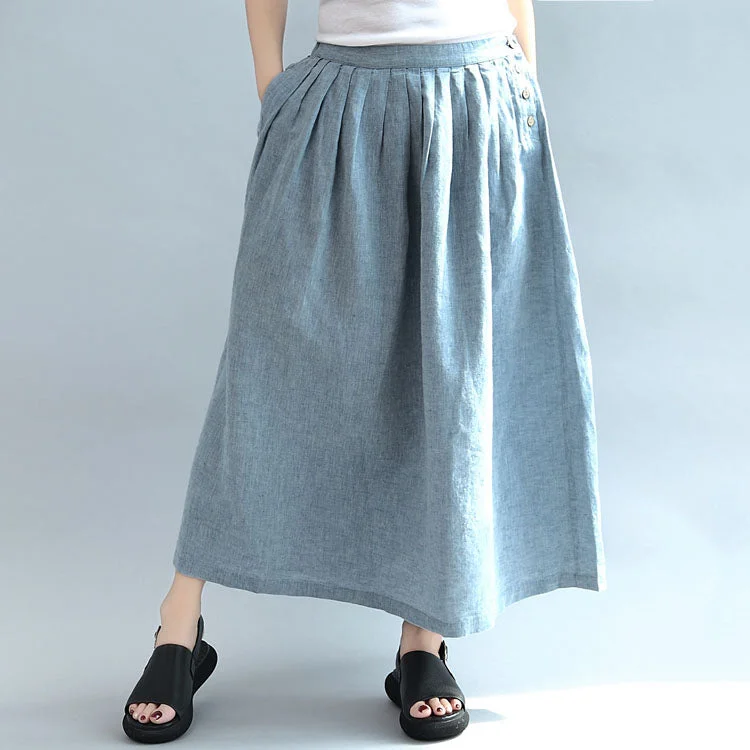 light blue summer linen skirts loose a line skirts button maxi skirts wool skirt sturdy