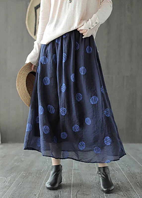 Linen Navy Blue Female Dots Skirt pleated skirt texture