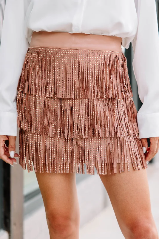 Living The Dream Light Camel Brown Fringe Skirt slim fit skirt