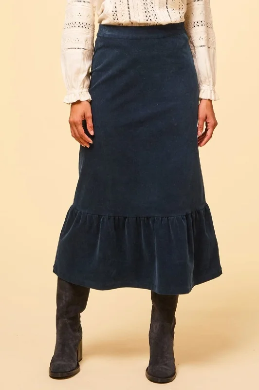 Lori Stretch Corduroy Skirt | Ink high slit skirt