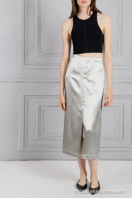 Loulou Studio | Lys Skirt in Silver silk skirt lustrous