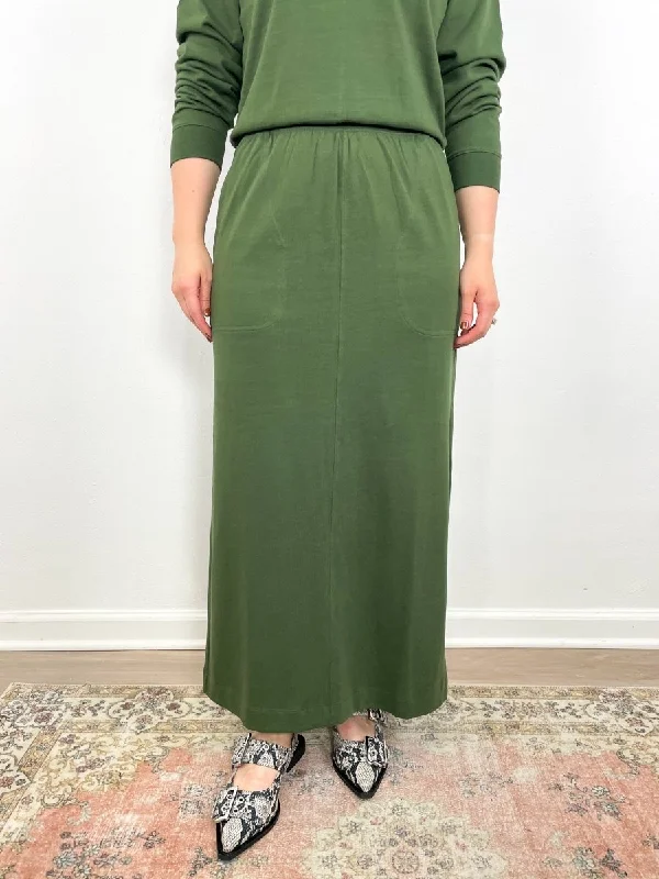 Maxi Skirt w/Pockets in Elm a-line skirt cut