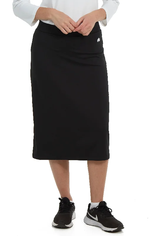 Midi Basic Skort 26"-Black linen skirt breathable