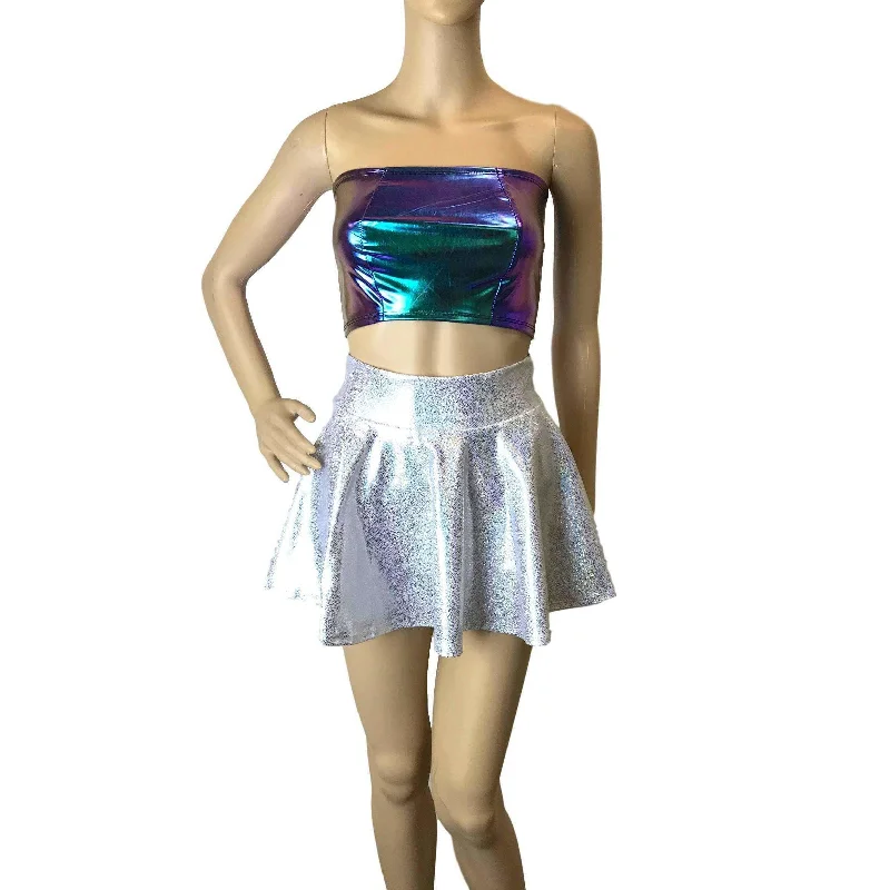 13" Skater Skirt - Silver Holographic slim fit skirt