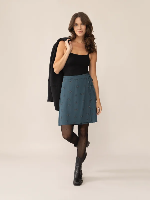 Naomi Foliage Wrap Skirt - Blue summer skirt style