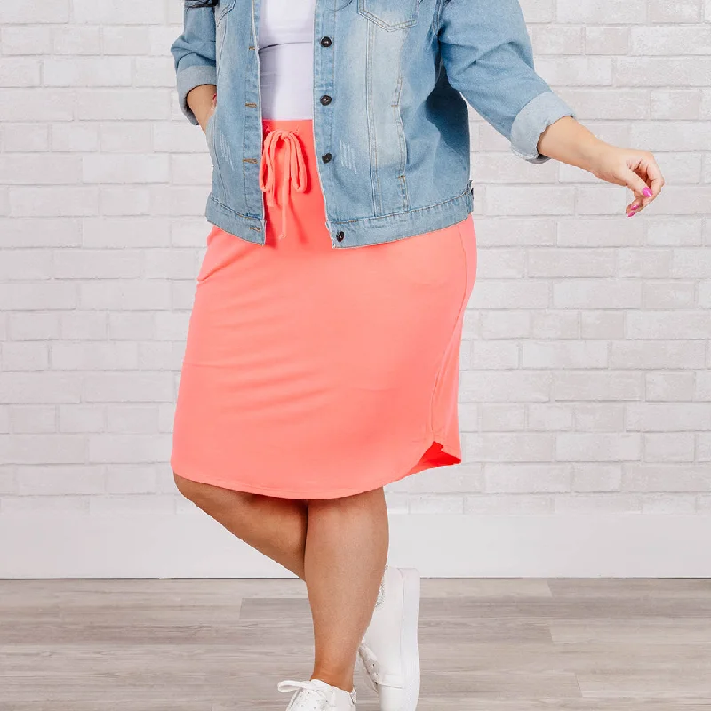 Nice And Comfortable Skirt, Neon Coral Pink flowy skirt hem