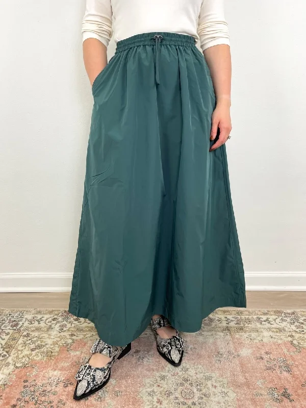 Nylon Maxi Skirt in Elm a-line skirt cut