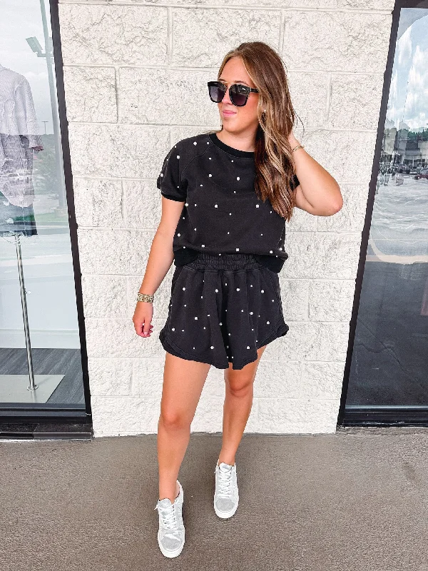 Pearl Dreaming Washed Black Embellished Skort velvet skirt luxury