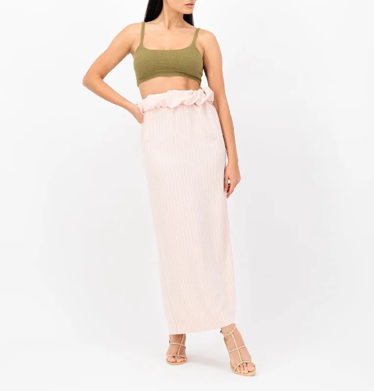 Pinstripe rolled waist skirt denim skirt classic