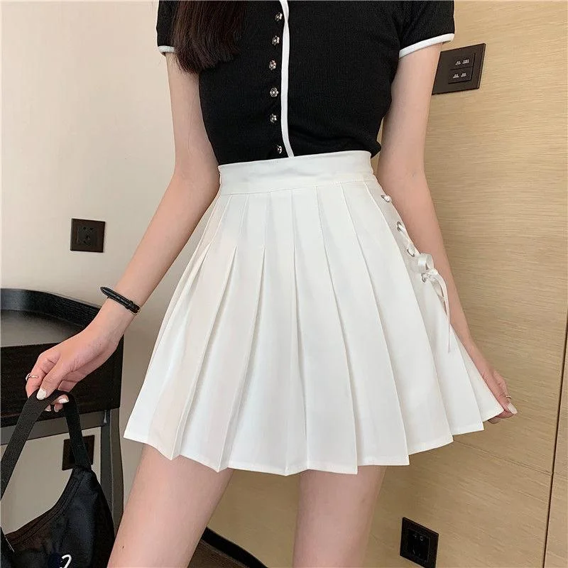 Pleated Skirt Women's Spring Summer All-match Strappy Short Skirt Korean Version of The College Style Skirt with Lining High Waist A-line Skirt cashmere skirt rich