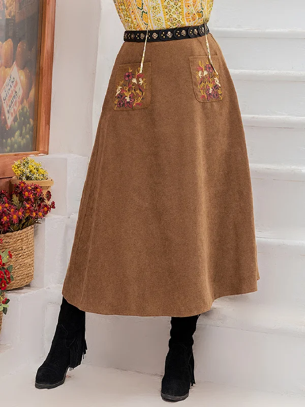 Embroidered Pocketed High Waist Skirt velvet skirt sumptuous