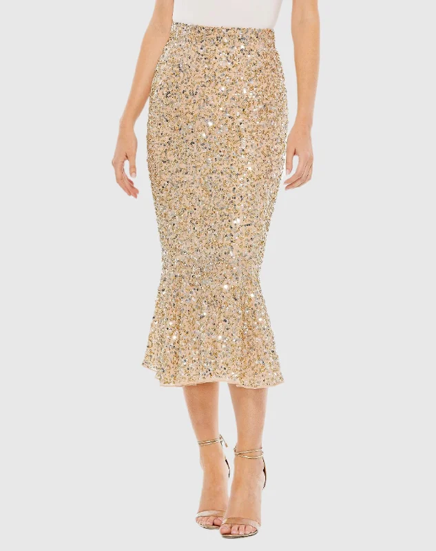 Sequin Midi Mermaid Skirt linen skirt natural