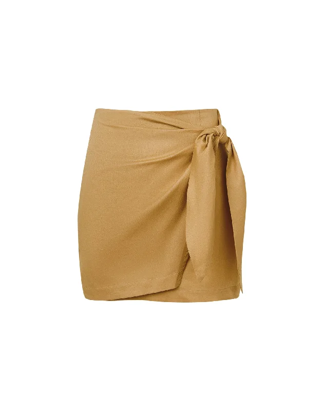 Rai Mini Skirt (exchange only) - Walnut silk skirt lustrous