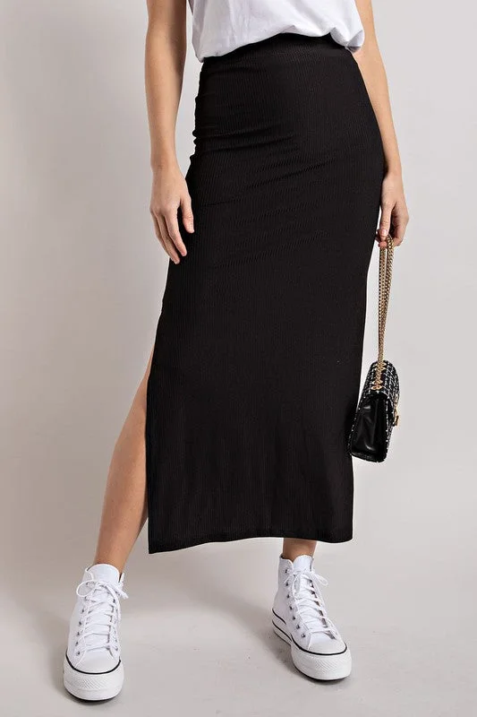 RIBBED KNIT MIDI SKIRT WITH SLIT leather skirt sleek