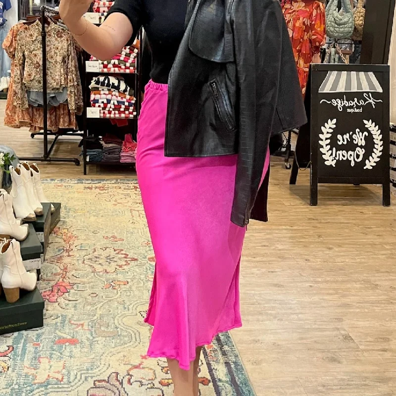 Sassy In Satin Solid Satin Midi Skirt wool skirt warm