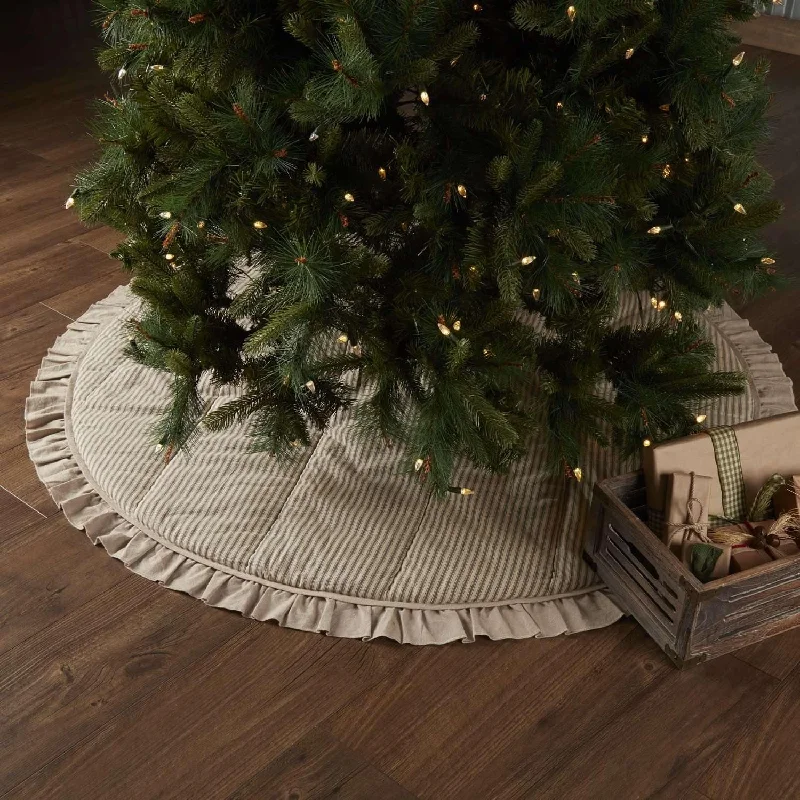 Sawyer Mill Charcoal Ticking Stripe Christmas Tree Skirt 60 VHC Brands belted skirt waist