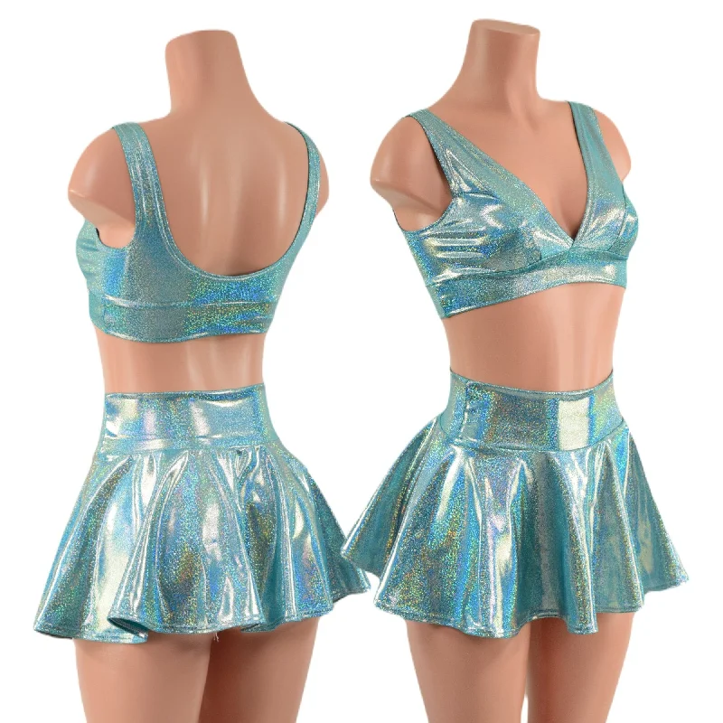 Seafoam Rave Skirt & Starlette Bralette Set elastic waist skirt