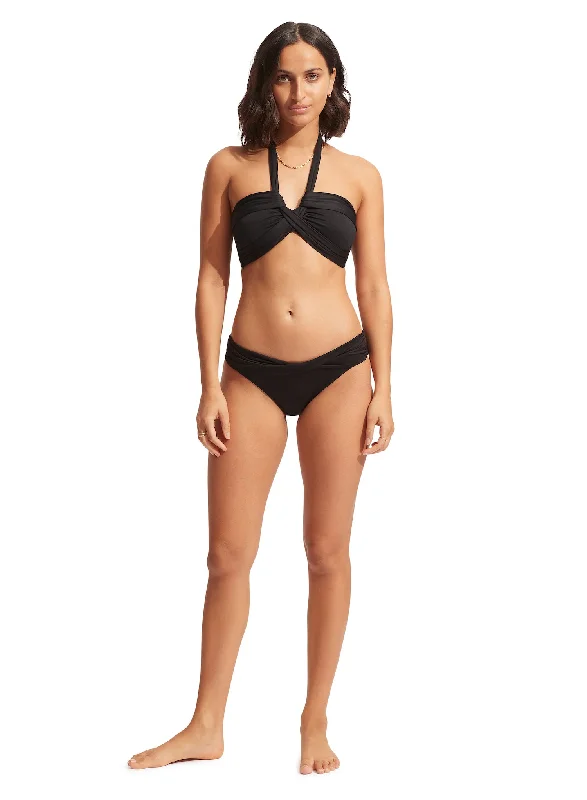 Seafolly Essentials Twist Band Hipster Pant -  Black Chic Wool Trousers