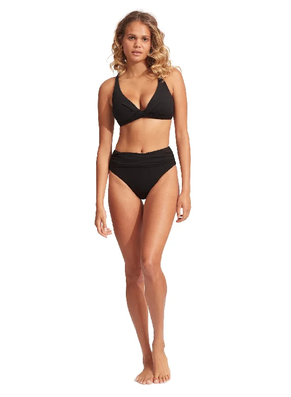 Seafolly High Waist Wrap Front Pant - Black Comfortable Wide-Leg Pants