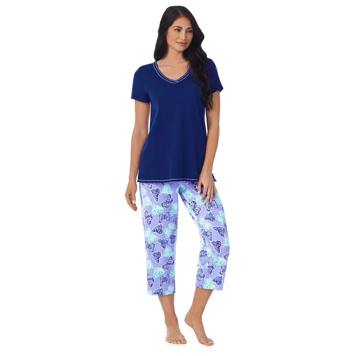 Short Sleeve PJ Set With Crop Pant Classic Flared Pants