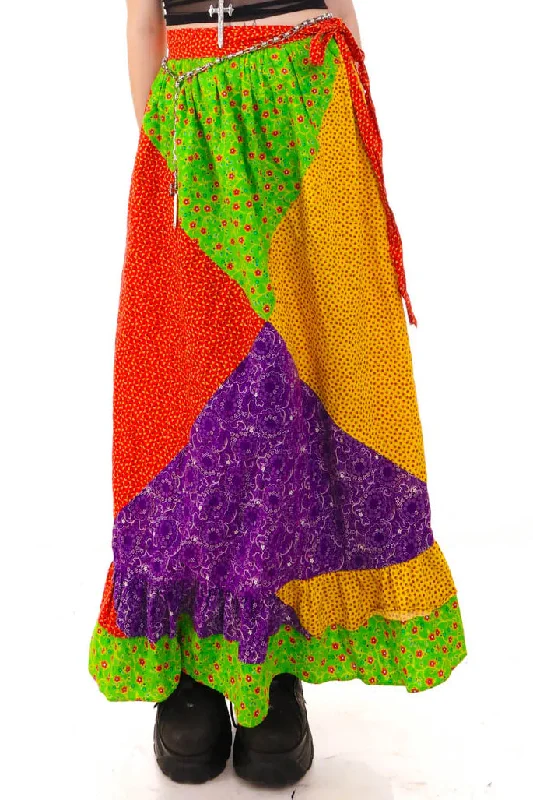 Vintage 70's Technicolor Patchwork Maxi Skirt - XS/S slim fit skirt