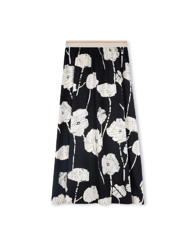 Sole - Color Band Printed Skirt silk skirt smooth