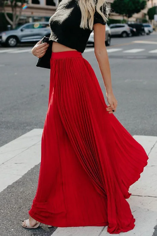 Solid Color High Waist Pleated Maxi Skirt pencil skirt chic