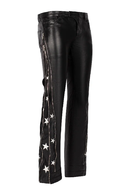 SUNSET RODEO LEATHER PANTS-BLACK Classic Straight-Leg Pants