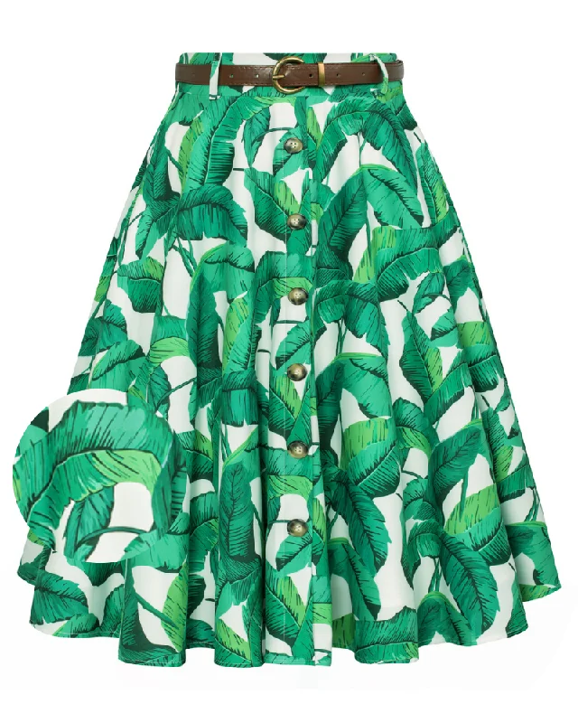 Swing Skirt with Belt Elastic High Waist Buttons Decorated Skirt chiffon skirt floaty