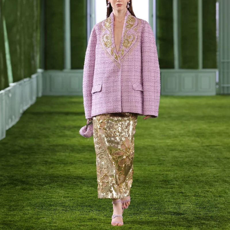 Tailored Tweed Jacket with Metallic Skirt patchwork skirt art