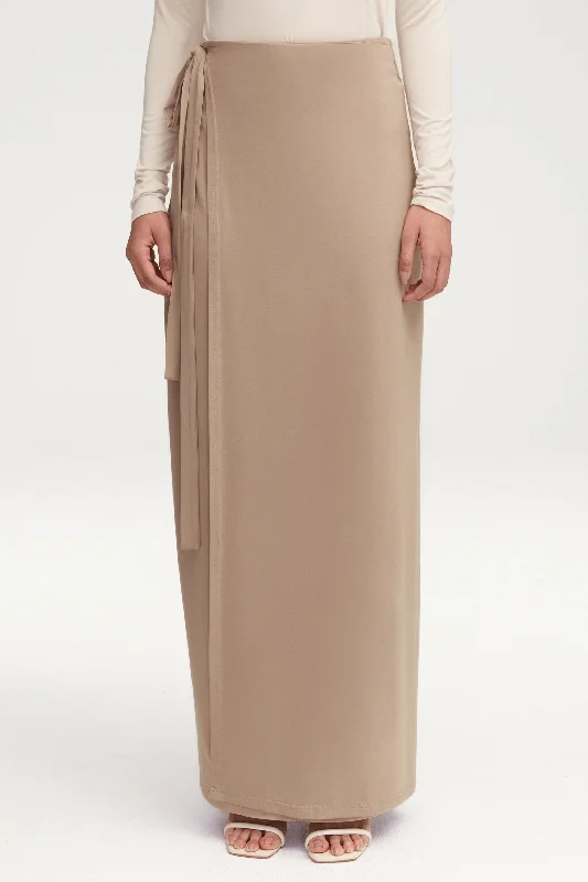 Talia Jersey Wrap Maxi Skirt - Taupe velvet skirt plush