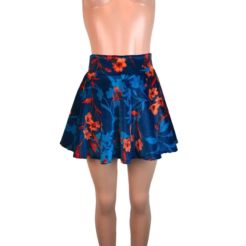 SALE - Skater Skirt - Teal/Orange Floral Velvet linen skirt light