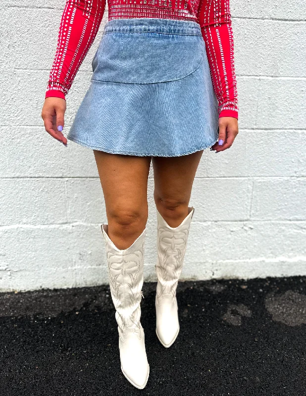 There She Goes Denim Skort Washed Denim vintage skirt charm