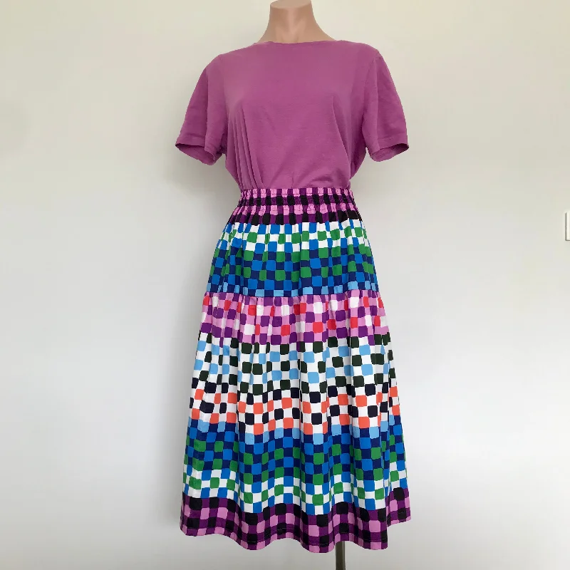 Tiered Skirt- Doops Check silk skirt luxurious