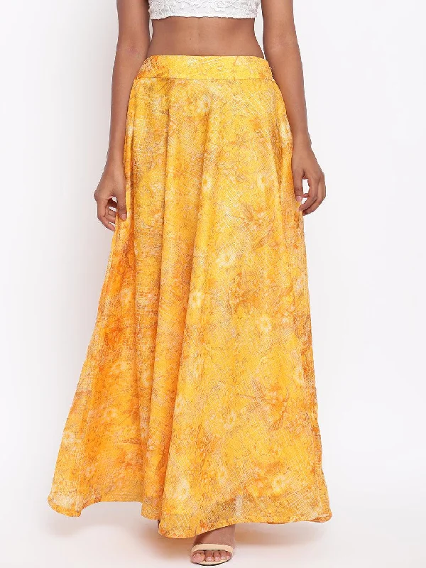 trueBrowns Yellow Foil Organza Skirt velvet skirt glossy