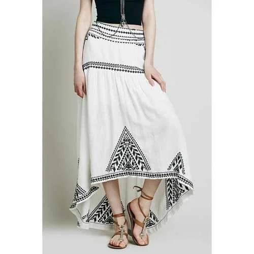 Ethnic Style Geometric Pattern Embroidery Skirt For Women - White L chiffon skirt lightweight