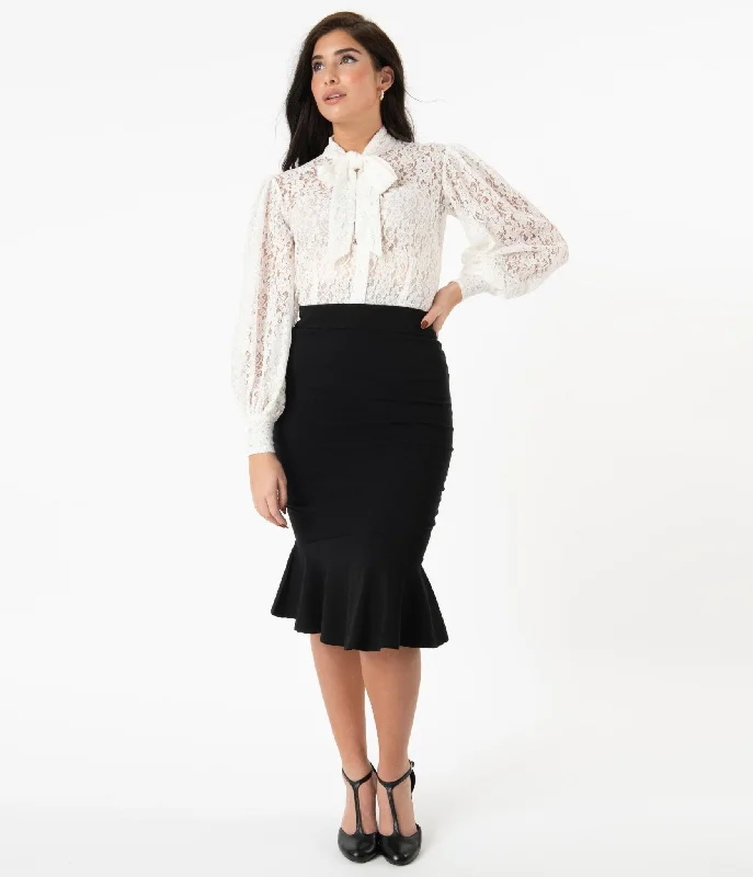 Unique Vintage 1940s Black Fishtail Lizette Wiggle Skirt chiffon skirt lightweight