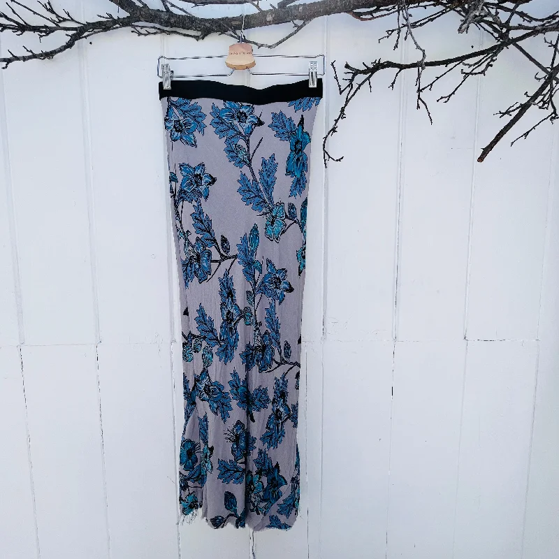 VH-1377 Blue Vines Bias Cut Skirt velvet skirt glossy