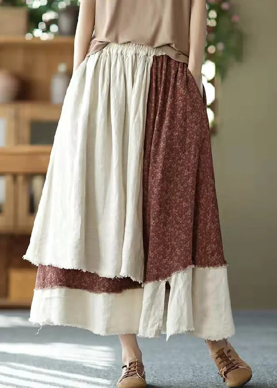 Vintage asymmetrical design elastic waist layered design Pockets Linen Skirt Summer leather skirt durable