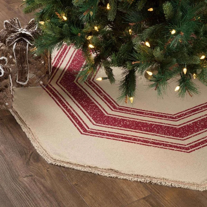 Vintage Burlap Stripe Red Christmas Tree Skirt 55 VHC Brands silk skirt lustrous