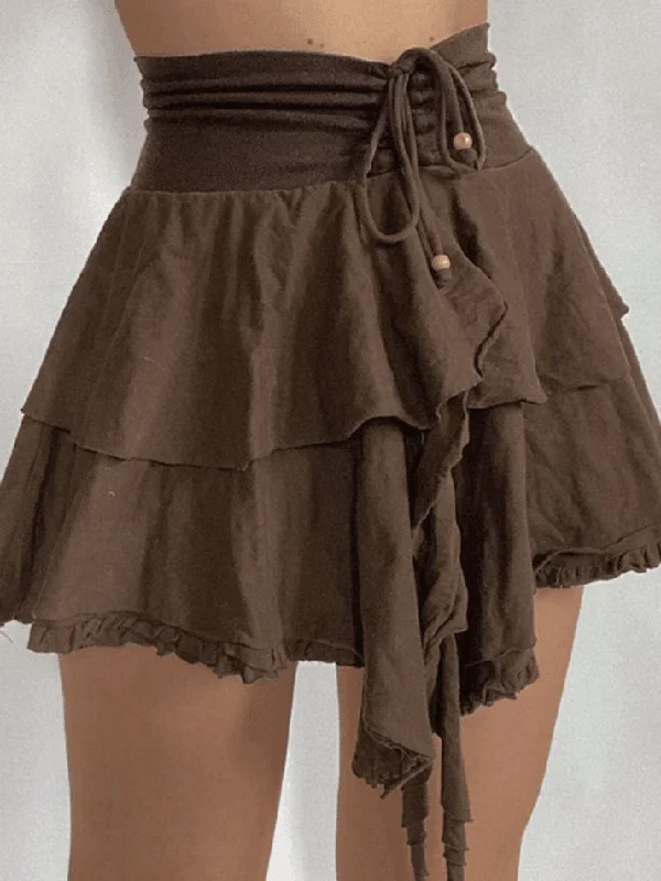 Vintage Lace High Waist Mini Skirts ruffled skirt detail
