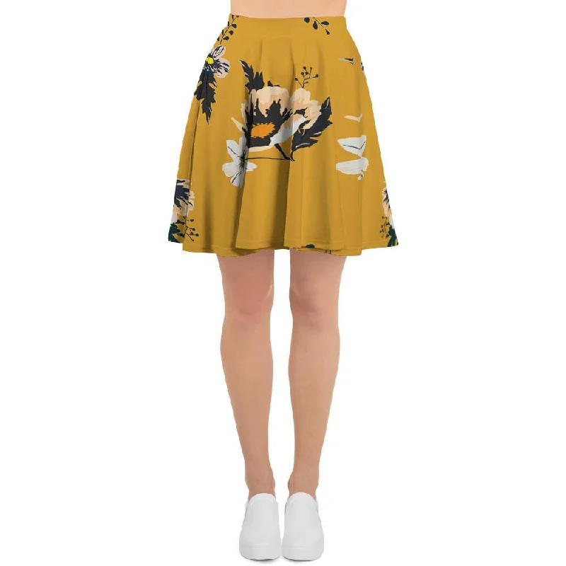Yellow Flower Print Women's Skirt summer skirt style